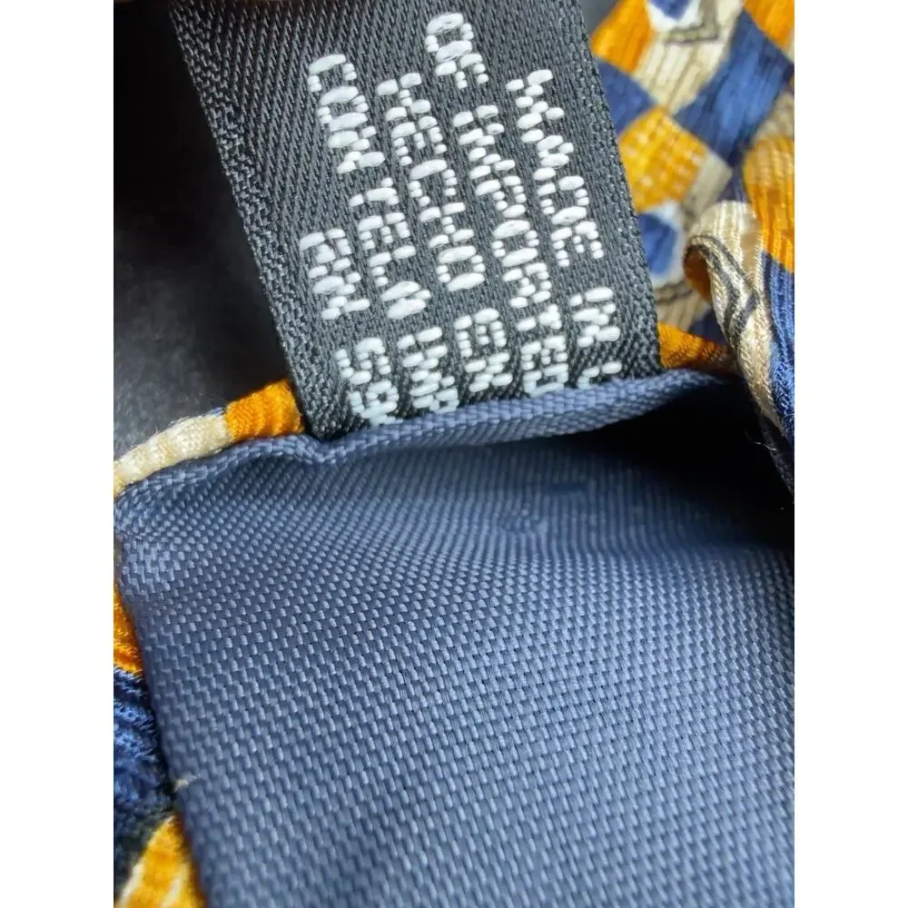 Peterborough Row Bloomingdales Silk Tie Gold Blue Geometric 59in Hand Sewn